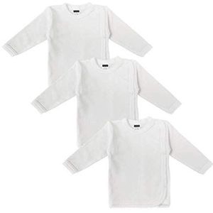 MEA BABY Unisex baby wikkelshirt met lange mouwen, 100% biologisch katoen in 3-delige verpakking. Wikkelshirt wit (crème), wikkelshirt voor meisjes, wikkelshirt voor jongens