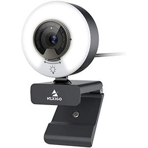 NexiGo N960E 60FPS autofocus 1080p webcam met 2 stereo microfoon, ringlicht en afdekking, USB-camera voor het streamen van online cursussen, compatibel met Zoom/Skype/Teams, PC Mac Laptop Desktop