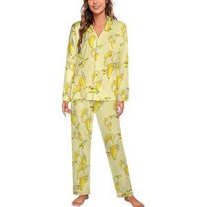 Grappige Banaan Valkparkiet Vrouwen Lange Mouw Button Down Nachtkleding Zachte Nachtkleding Lounge Pyjama Set XL