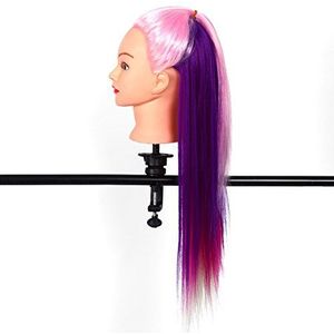 26 inch trainingshoofd, kappershoofd voor styling-training, kapsalon, kapper, haarstylingtraining (nr. 1 roze + veelkleurig)