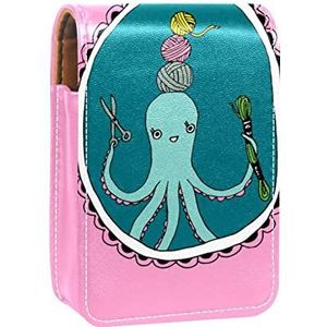 octopus roze wol draagbare lippenstift case voor op reis, mini lippenstift opbergdoos met spiegel voor dames dames, lederen cosmetische etui, Meerkleurig, 9.5x2x7 cm/3.7x0.8x2.7 in