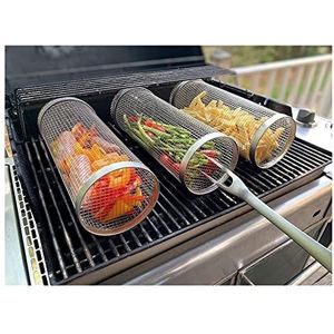 BYIYGSL BBQ Grillmand RVS | Visgrillhouder Grillmand | BBQ Accessoires Grillmand Rooster | Cilindergrillmanden voor het grillen van groenten, vis, vlees, grillen (Color : 4PCS, Grootte : 30cm)