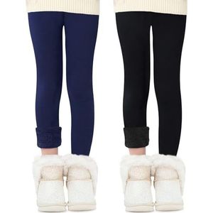Domee Thermische leggings voor meisjes, gevoerde broek, winter, warm, katoen, verpakking van 2 stuks, zwart en marineblauw., 146-152