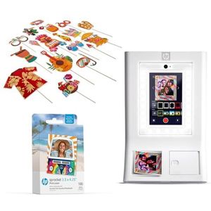 HP Sprocket Fotohokje Instant kleurenfotoprinter (Wit) + Zinkpapier (100 Vellen) + Luau Party Fotohokje Accessoires (30)