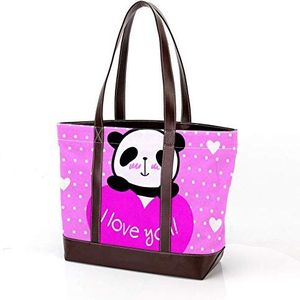 Laptop Tote tas met schattige Panda's bloemen en harten,Draagtassen Casual Canvas Business Werk Tote tas Aktetas voor Computer School Office