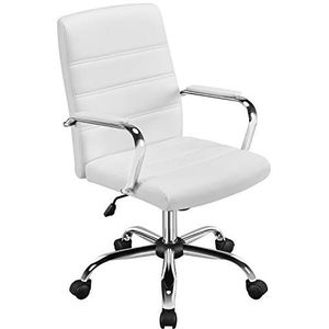 Yaheetech Bureaustoel, ergonomische bureaustoel, draaistoel met armleuningen, bureaukruk op wielen, werkstoel met rugleuning, managersstoel, belastbaar tot 130 kg, wit