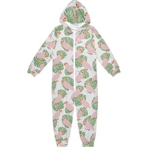 LI ZHI XIN Kinderpyjama uit één stuk met capuchon voor jongens en meisjes, jumpsuits voor kinderen, onesie, slaappak, alles-in-één pyjama, winter, warme huisjumpsuit, 5-14 jaar, papegaaienpatroon
