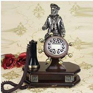 Telefoon Eiken Antieke Telefoon Machine Doek Touw Knop Klassieke Retro Telefoon Mode Creatieve Oude Man Roer Hand Telefoon: