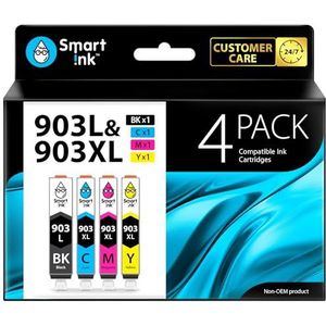 Smart Ink Compatible inktcartridge voor HP 903 XL 903XL 4 Pack (zwart L & blauw/paars/geel XL) voor Printern Officejet 6950 Officejet Pro 6960 6970