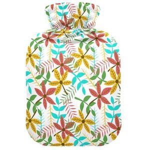 LI ZHI XIN PVC warmwaterkruik met fluwelen deksel 1L 2L kleine middelgrote kleurrijke bladeren patroon