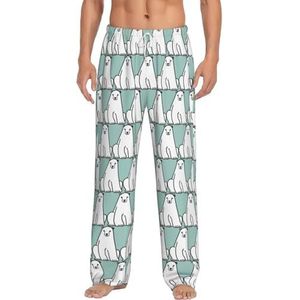 Polar Bear Lange loungewear voor heren, nachtkleding, pyjamabroek, nachtkleding met zakken en trekkoord, Wit, S