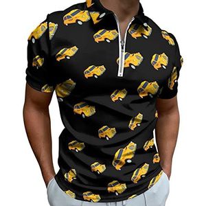 Cartoon Taxi Half Zip-up Polo Shirts Voor Mannen Slim Fit Korte Mouw T-shirt Sneldrogende Golf Tops Tees XS