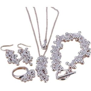 Mode 925 zilveren sieraden set oorbellen armband ringen kettingen voor vrouwen fijne druif kralen hanger bruiloft partij geschenken