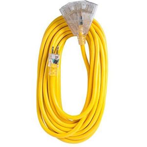 Bergen Industries Inc OC501233T Extra Heavy-Duty Outdoor Triple Tap Extension Cord, 50ft, 12AWG, 15A/125V AC, Geel