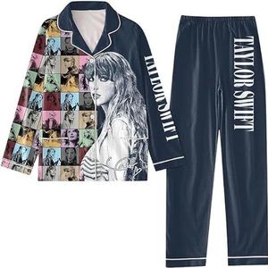 Taylor Pyjama Vrouwen Sets Vrouwen Zijde 1989 Shirts En Broek Pjs Set Vrouwen Loungwear Familie Bijpassende Nachtkleding Top, Zwart, M