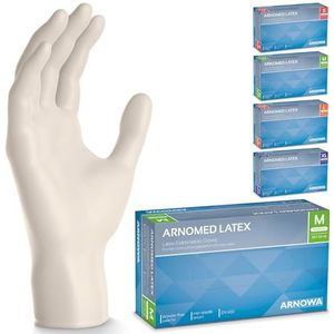 ARNOMED Latex wegwerphandschoenen M, wit, poedervrij, 500 stuks, wegwerphandschoenen, handschoenen voor eenmalig gebruik, verkrijgbaar in maat XS, S, M, L & XL