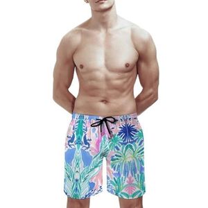 SANYJRV Hawaii Interessante zwembroek voor heren, casual ademende sneldrogende shorts, elastische korte broek met trekkoord, Kleur 4, XS