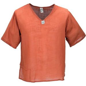 GURU SHOP Yogashirt, alternatief katoenen hemd, licht vrijetijdshemd, korte mouwen, sliphemd, natuurlijk wit, heren, katoen, Rostorange, XL