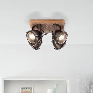 Rustieke plafondlamp, 4-lichts, GU10 max. 5 watt gemaakt van metaal/hout in gebrand staal/bruin