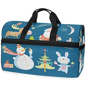 Sneeuwman Eland Kerst Sport Zwemmen Gym Tas met Schoenen Compartiment Weekender Duffel Reistassen Handtas voor Vrouwen Meisjes Mannen