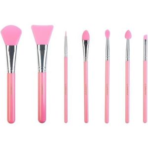 LORMAY 7-delige siliconen make-up kwastenset: gezichtsmasker, eyeliner, wenkbrauw, oogschaduw, lip cosmetische borstels (roze)