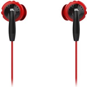 JBL Inspire 100 In-Ear Sport hoofdtelefoon zweetbestendig met TwistLock-technologie Compatibel met smartphones, tablets en MP3-apparaten - zwart/rood