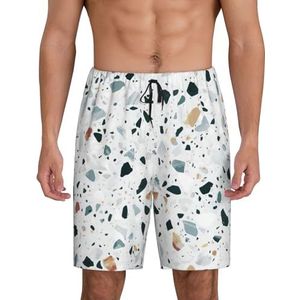 Heren Terrazzo Marmer Pastel Print Lounge Shorts Pyjama Bottoms Nachtkleding Shorts Kerst Shorts Losse Sportbroek, Zwart, L
