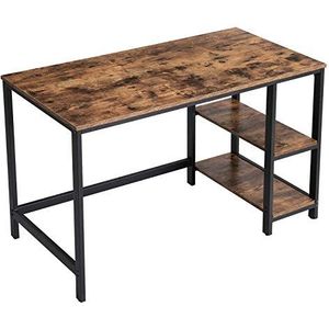 VASAGLE Bureau, computertafel, pc-tafel, bureautafel, met 2 legplanken rechts of links, 120 x 60 x 75 cm, voor kantoor, woonkamer, stalen frame, industrieel ontwerp, vintage bruin-zwart LWD47X