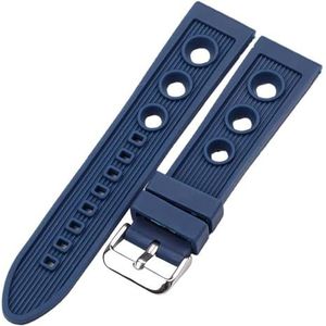 Horlogebanden Siliconen horlogeband armband zwart blauw dames heren rubberen horlogeband roestvrij staal gepolijste vervangende gesp met gesp Mens (Color : Blue, Size : 22mm)