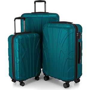Suitline 3-delige kofferset Trolley-set trolleykoffer Harde koffer Reiskoffer, TSA, 55cm + 66cm + 76cm, 100% ABS, mat Aqua groen