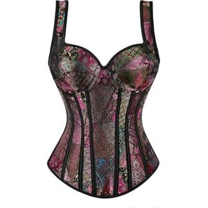 Steampunk Bandjes Overbuste Korset Met Cup Rits Sexy Jacquard Bloemen Corset Taille Cincher Bustier Lingerie Top Plus Size, 1569paars, 6X-Large