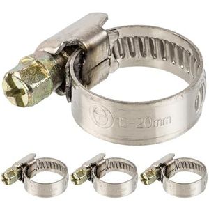 Slangklemmen, Slangklem met wormaandrijving, Klembereik 12-20 mm, set van 4 stuks, W2 roestvrij staal, Met kruisgleuf, 9 mm Bandbreedte, Buisklemmen voor wasmachine, Tuin, Vaatwasser, Zwembad