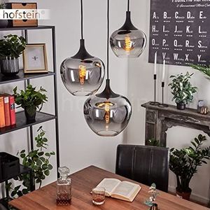 hanglamp Azurara, hanglamp van metaal/glas in zwart/rookkleur/helder, lamp in modern design, 3-lamps, hoogte max. 120 cm, 3 x E27, zonder gloeilampen