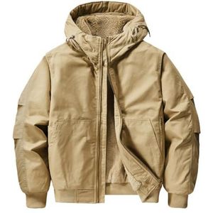 Khaki,3XL,Herenjas Winter Verdikt Katoen Warm Fluweel Gevoerd Werkkleding Capuchon Plus Size Buitenkleding