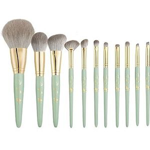 MQPALZKD Make-upborstelset Beginner Zacht 11-delig Draagbaar South Elm Houten handvat Schoonheidstools(Argento)