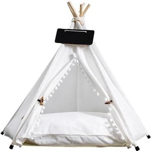 Huisdier Tent Huis Kat Hond Bed Draagbare Afneembare Wasbare Tipi for Puppy Kat Indoor Outdoor Tent Met Kussen Kat Benodigdheden (Color : WH with ball, Size : S)