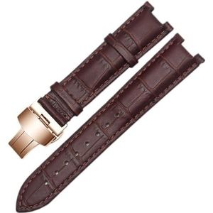 INEOUT Echt lederen horlogeband Compatibel met GC-polsband 22 * 13mm 20 * 11mm Gekerfde band met roestvrijstalen vlindergesp (Color : Brown rose gold, Size : 20-11mm)