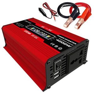Omvormer Auto-omvormer 12V Naar 110V/220V Spanningstransformator Auto-adapter LCD-scherm Gemodificeerde Sinusgolf-laadomvormer(12V to 110V Red)
