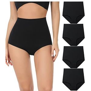 wirarpa Onderbroeken voor dames, katoen, super hoge taille, damesslips, 4 stuks, Zwart-4-delige verpakking., 3XL