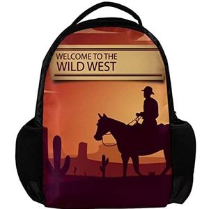 Wild West Cowboy Rugzak voor vrouwen en mannen, School reizen werk Rugzak, Meerkleurig, 27.5x13x40cm, Rugzak Rugzakken