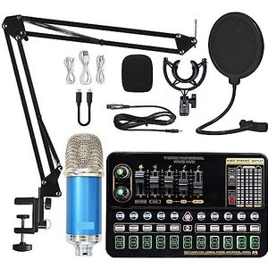 Complete podcastkit, Condensatormicrofoonbundel Geluidskaartset met verstelbare microfoonophanging Schaararm Professionele studio draadloze karaokemicrofoon(Blue BM900 Suit)