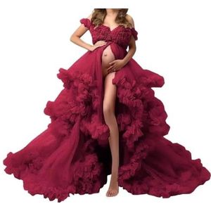 WSEYU Tule gewaad zwangerschapsjurken voor fotoshoot lange bruiloft bruids zwangere kamerjassen grote maat, wijnrood, 32