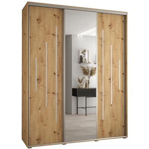 MEBLE KRYSPOL Davos 13 190 Kledingkast met drie schuifdeuren voor slaapkamer - Moderne Kledingkast met spiegel, kledingroede en planken - 235,2x190x60 cm - Artisan Artisan Silver