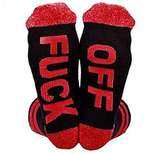 Himozoo Unisex FUCK OFF Sokken Grappige Casual Katoen Geribbelde Gebreide Half Crew Sokken Nieuwigheid Cadeaus voor Vrouwen Mannen, Rood, Eén maat
