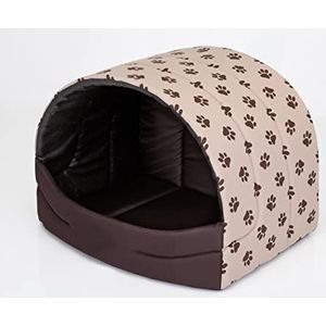 PillowPrim Hondenmand, hondenbed, kattenmand, maat M, 50 x 38 cm, beige met pootafdrukken