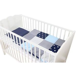 ULLENBOOM ® baby beddengoed - 2-delige set voor baby's l kussen 35x40 cm en dekbedovertrek voor ledikantjes 80x80 cm I blauw lichtblauw grijs