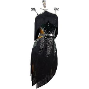 Yhwacyznm Fluwelen Latijns Amerikaanse dansrok Tangowedstrijdkostuums voor dames Salsa danskleding met kwastjes Professionele Cha Cha Ballroom dansjurken,A,L