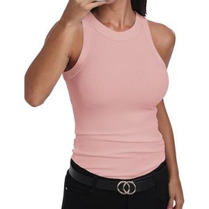 GEMBERA Tanktop voor dames, mouwloos, racerback, hoge hals, casual, basic, katoen, geribd, getailleerd, S