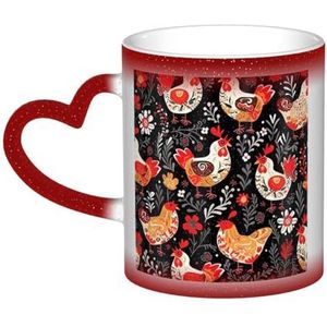 VTCTOASY Leuke Haan Kippen Print Kleur Veranderende Koffie Mok Keramische Thee Cups Geïsoleerde Reizen Mok Cup Voor Mannen Vrouwen