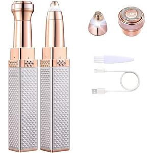 Wenkbrauwtrimmer en gezichtsscheerapparaat, 2-in-1 voor vrouwen, oplaadbare gezichts- en wenkbrauwhaarverwijderaar voor vrouwen, voor wenkbrauwen, neus, lippen, gezicht en lichaam